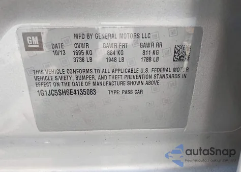 2014 Chevrolet Sonic Lt Auto из США, поврежденный, VIN 1G1JC5SH6E4135083